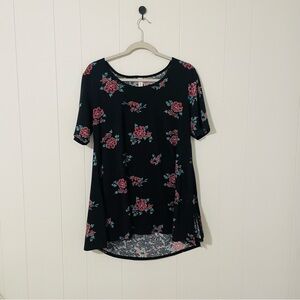 LuLaRoe Black Top with Pink Floral Pattern